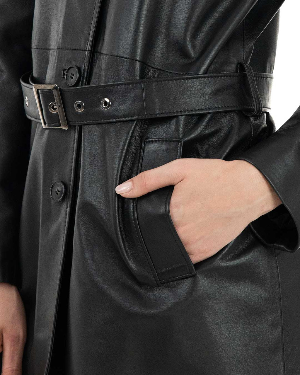 LUISA Giacca Cappottino lungo da donna in vera pelle nero