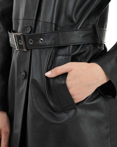 LUISA Giacca Cappottino lungo da donna in vera pelle nero