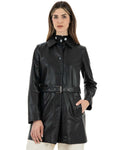 LUISA Giacca Cappottino lungo da donna in vera pelle nero