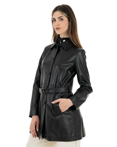 LUISA Giacca Cappottino lungo da donna in vera pelle nero