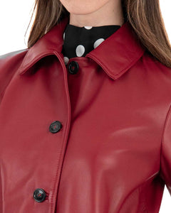 LUISA Giacca Cappottino lungo da donna in vera pelle rosso