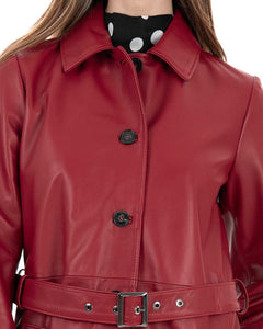 LUISA Giacca Cappottino lungo da donna in vera pelle rosso