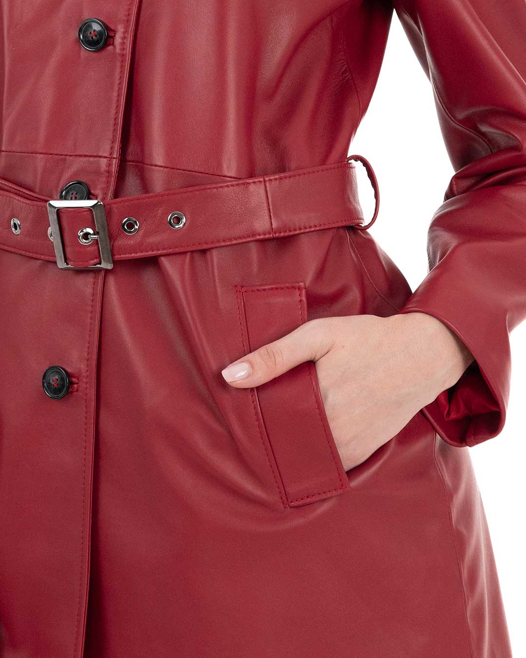 LUISA Giacca Cappottino lungo da donna in vera pelle rosso