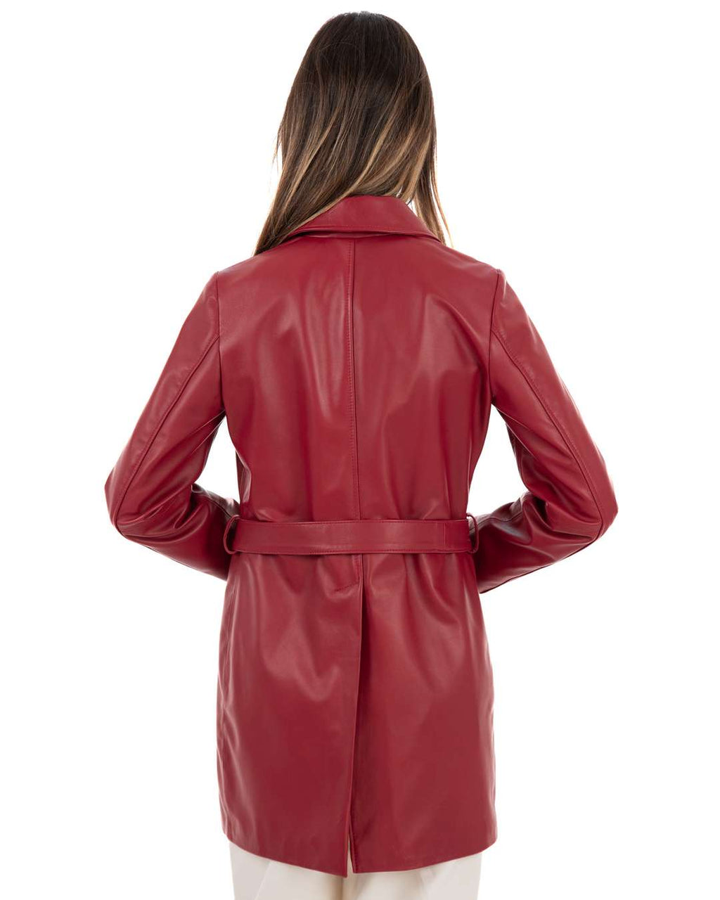LUISA Giacca Cappottino lungo da donna in vera pelle rosso