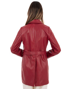 LUISA Giacca Cappottino lungo da donna in vera pelle rosso