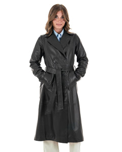 VALENTINA Giacca Cappotto lungo da donna in vera pelle nero