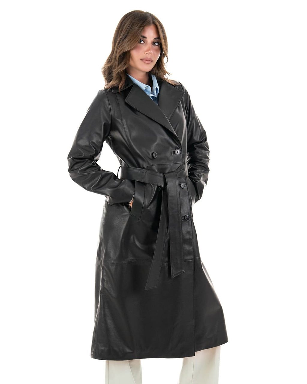 VALENTINA Giacca Cappotto lungo da donna in vera pelle nero