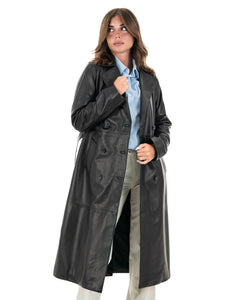 VALENTINA Giacca Cappotto lungo da donna in vera pelle nero