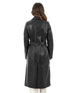 VALENTINA Giacca Cappotto lungo da donna in vera pelle nero