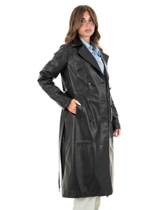 VALENTINA Giacca Cappotto lungo da donna in vera pelle nero