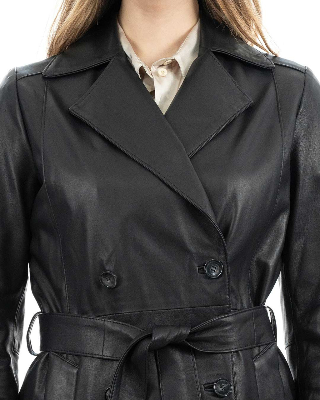 DOMINIQUE Giacca Cappottino lungo da donna in vera pelle nero