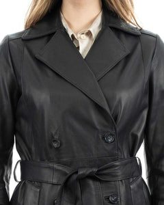 DOMINIQUE Giacca Cappottino lungo da donna in vera pelle nero