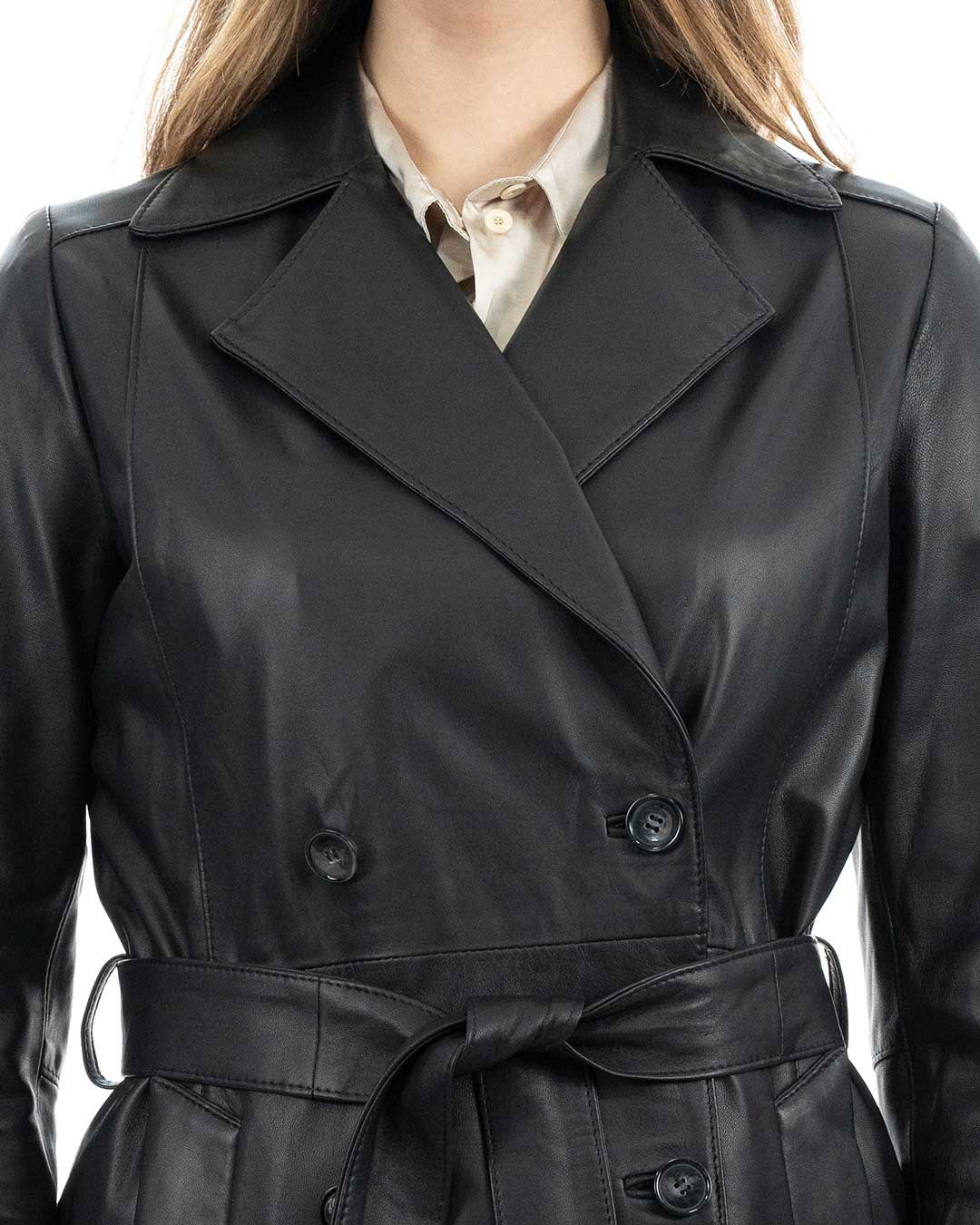 DOMINIQUE Giacca Cappottino lungo da donna in vera pelle nero