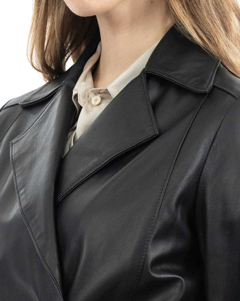 DOMINIQUE Giacca Cappottino lungo da donna in vera pelle nero