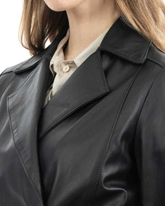 DOMINIQUE Giacca Cappottino lungo da donna in vera pelle nero