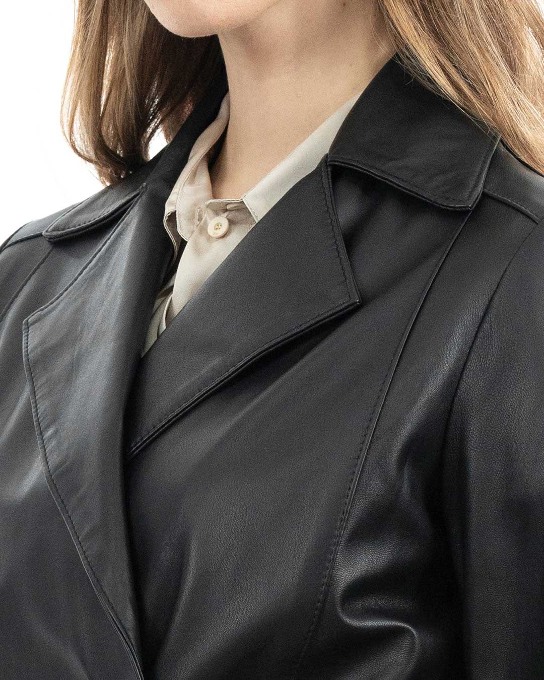 DOMINIQUE Giacca Cappottino lungo da donna in vera pelle nero