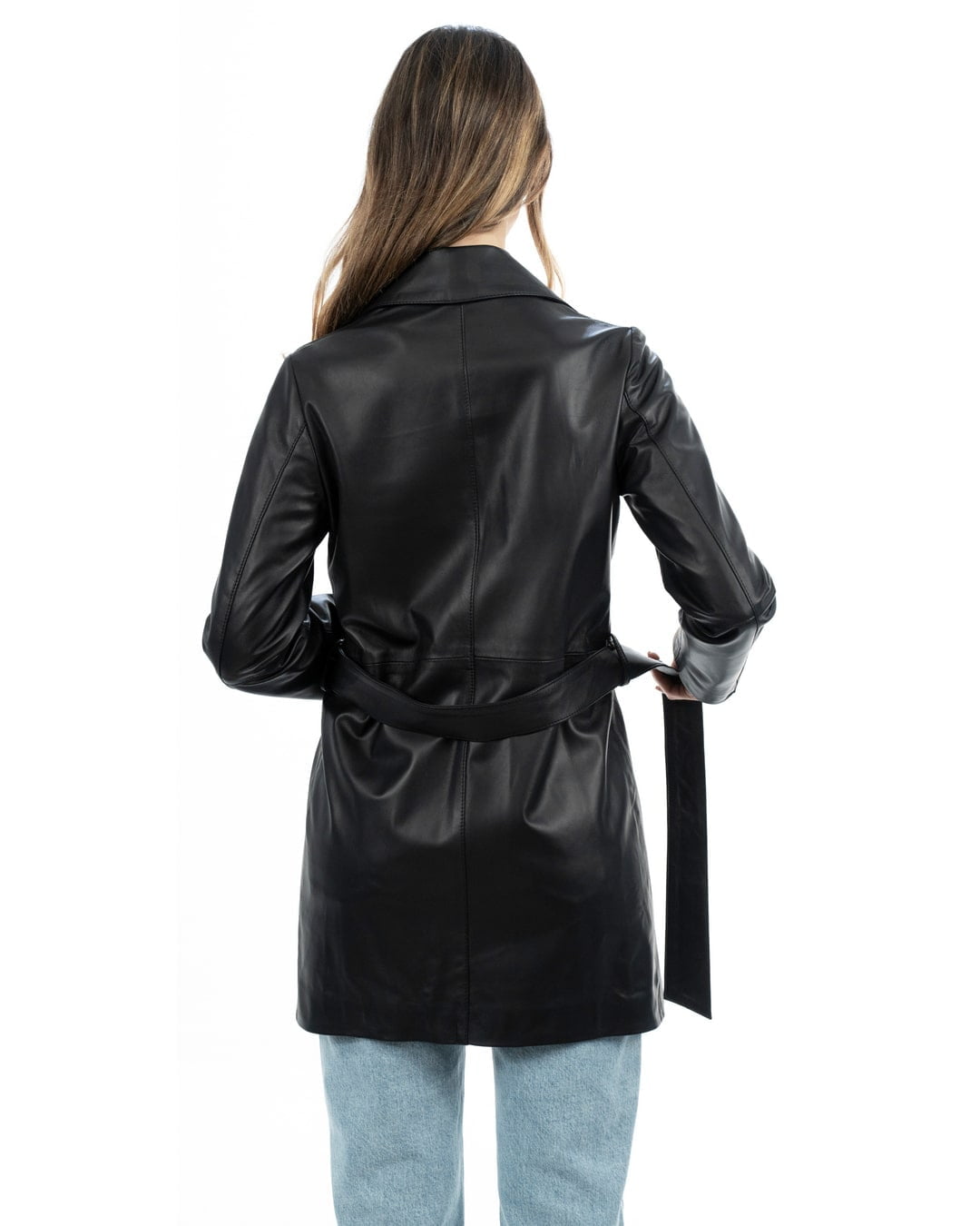 DOMINIQUE Giacca Cappottino lungo da donna in vera pelle nero
