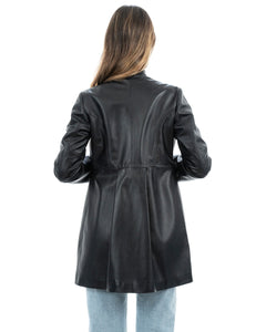 SOPHIE Giacca Cappottino lungo da donna in vera pelle nero