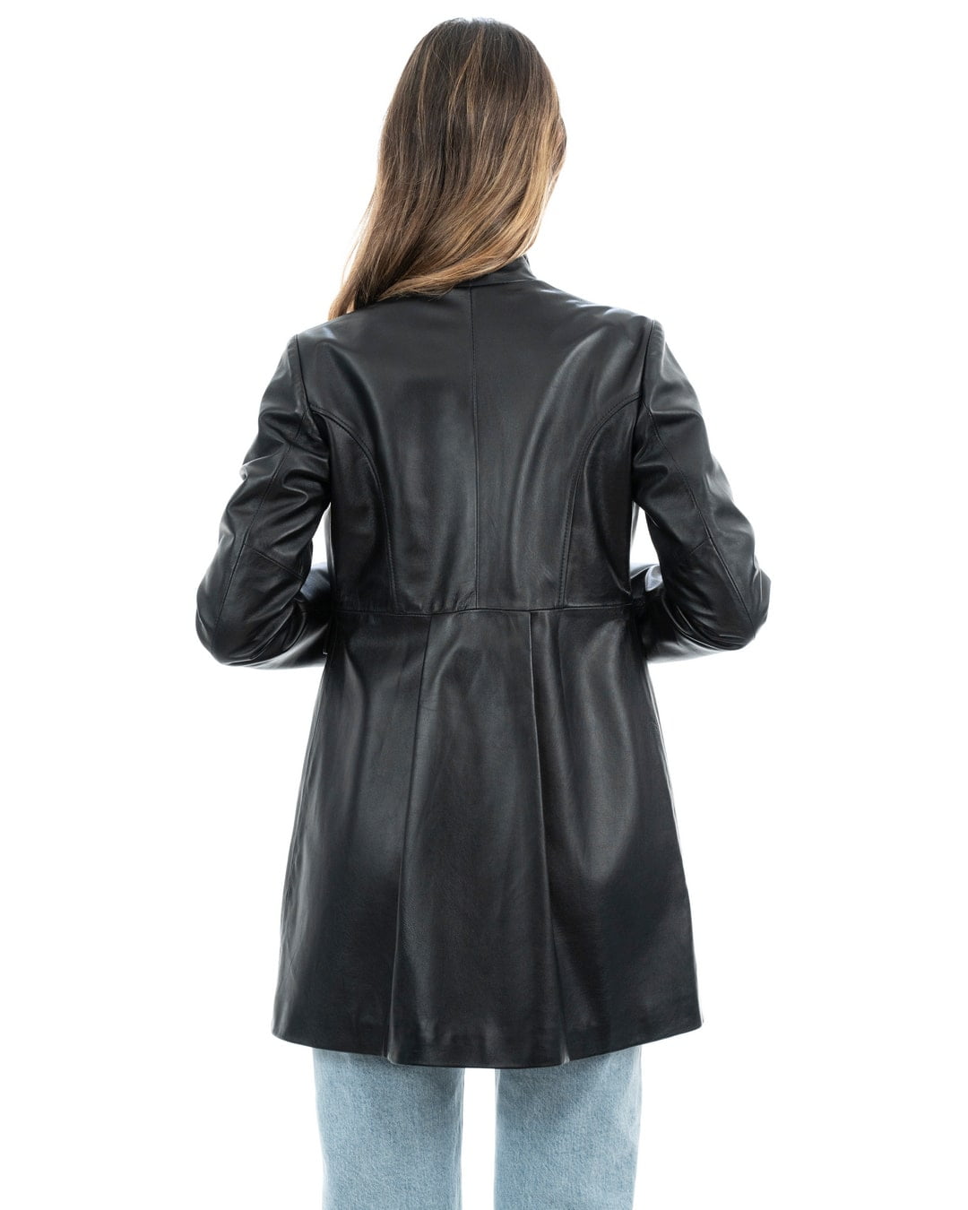 SOPHIE Giacca Cappottino lungo da donna in vera pelle nero
