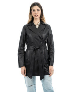 Giacca Cappottino lungo da donna in vera pelle nero