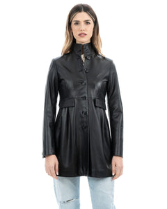 Giacca Cappottino lungo da donna in vera pelle nero