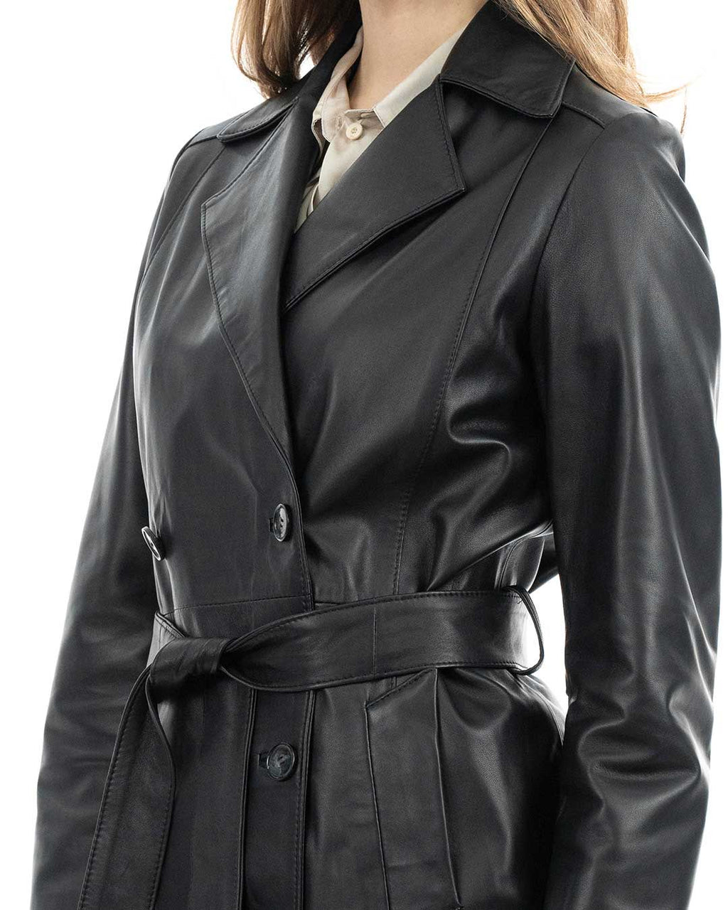 DOMINIQUE Giacca Cappottino lungo da donna in vera pelle nero