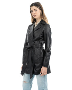 DOMINIQUE Giacca Cappottino lungo da donna in vera pelle nero