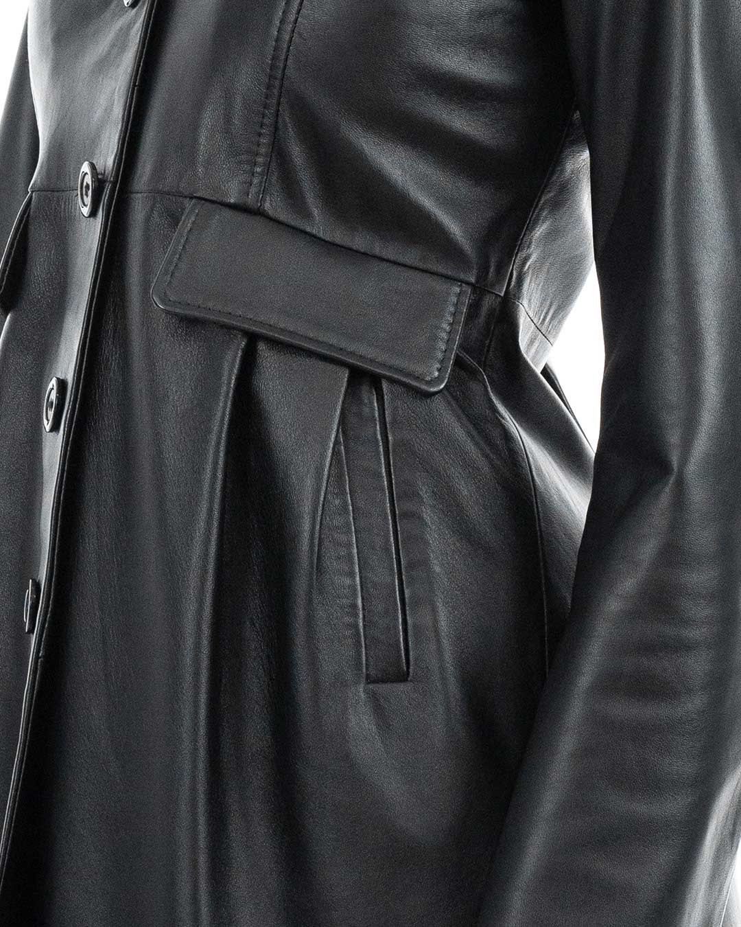 SOPHIE Giacca Cappottino lungo da donna in vera pelle nero