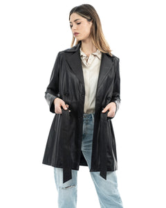 DOMINIQUE Giacca Cappottino lungo da donna in vera pelle nero