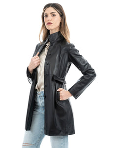 SOPHIE Giacca Cappottino lungo da donna in vera pelle nero