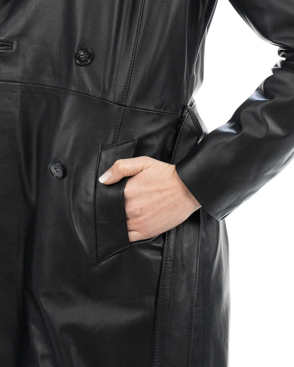 DOMINIQUE Giacca Cappottino lungo da donna in vera pelle nero