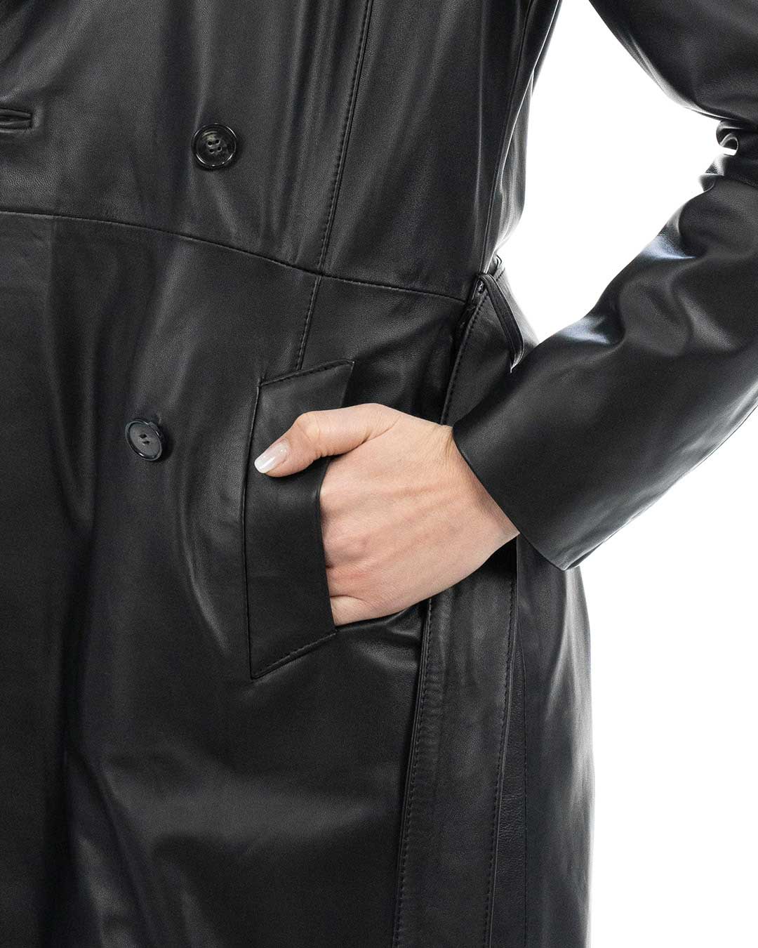 DOMINIQUE Giacca Cappottino lungo da donna in vera pelle nero