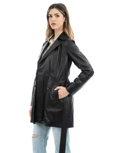 DOMINIQUE Giacca Cappottino lungo da donna in vera pelle nero