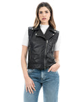 Gilet Chiodo Smanicato con cintura da donna in vera pelle nero