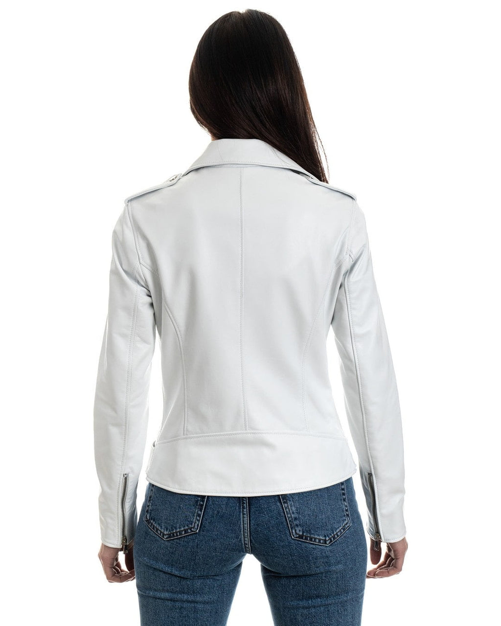 JULIA Giacca Chiodo con cintura da donna in vera pelle bianco