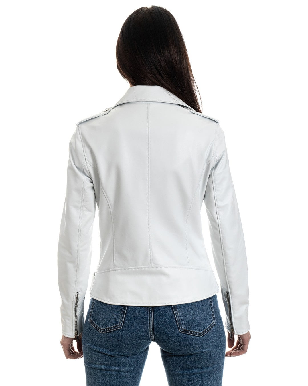 JULIA Giacca Chiodo con cintura da donna in vera pelle bianco