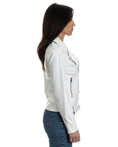 JULIA Giacca Chiodo con cintura da donna in vera pelle bianco