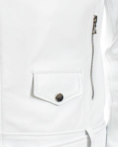 JULIA Giacca Chiodo con cintura da donna in vera pelle bianco