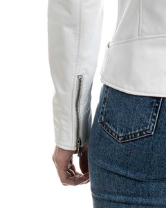 JULIA Giacca Chiodo con cintura da donna in vera pelle bianco