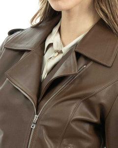 GEORGIA Giacca Chiodo da donna in vera pelle cuoio