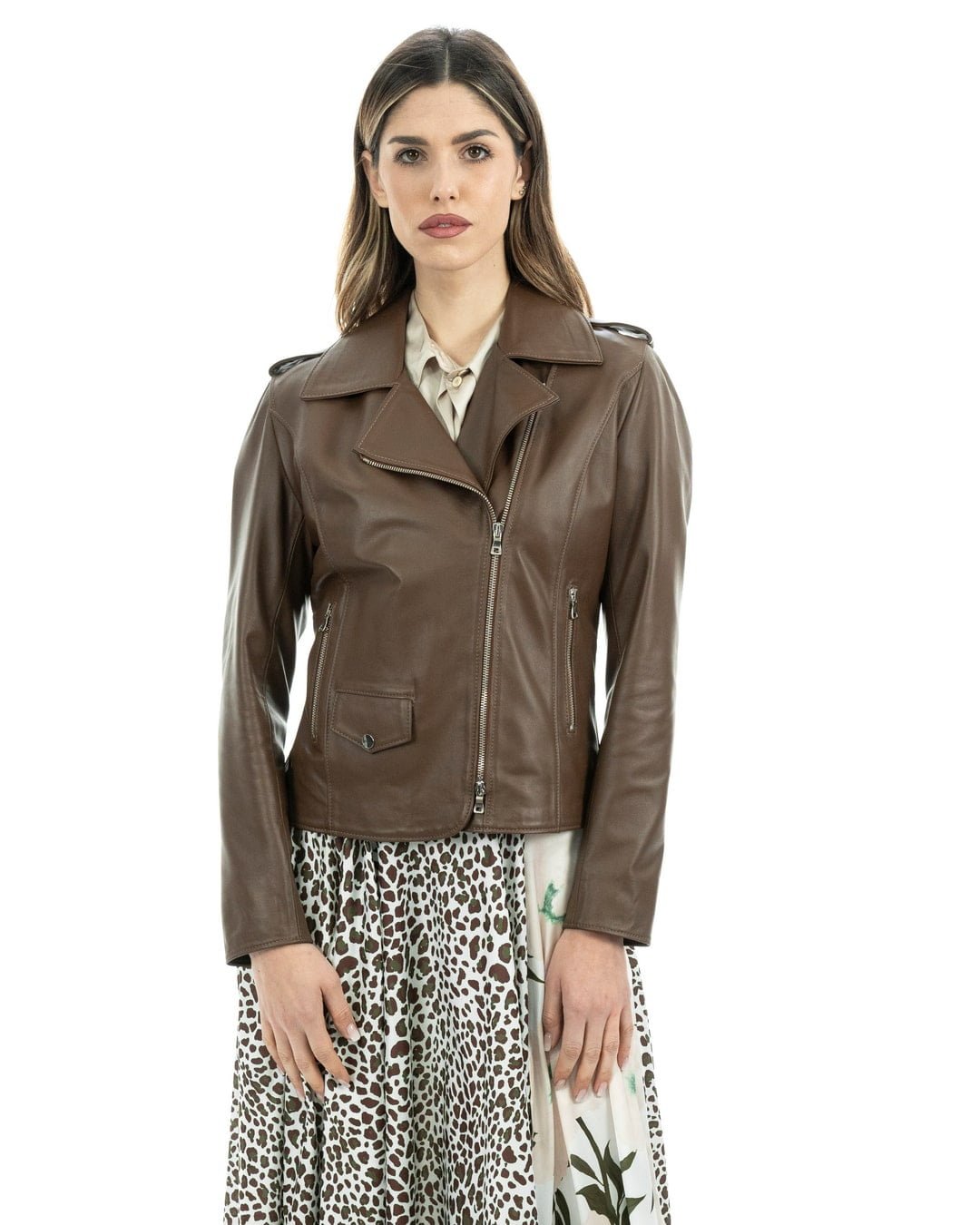 Giacca Chiodo da donna in vera pelle cuoio