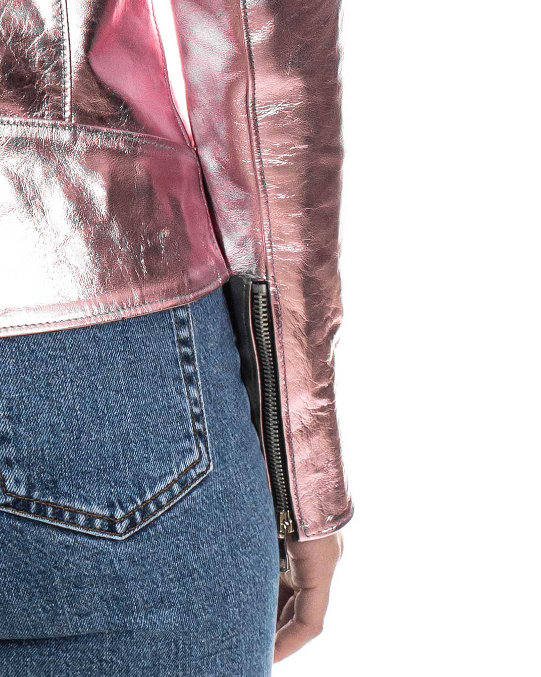 CATHERINE Giacca Chiodo da donna in vera pelle laminata rosa