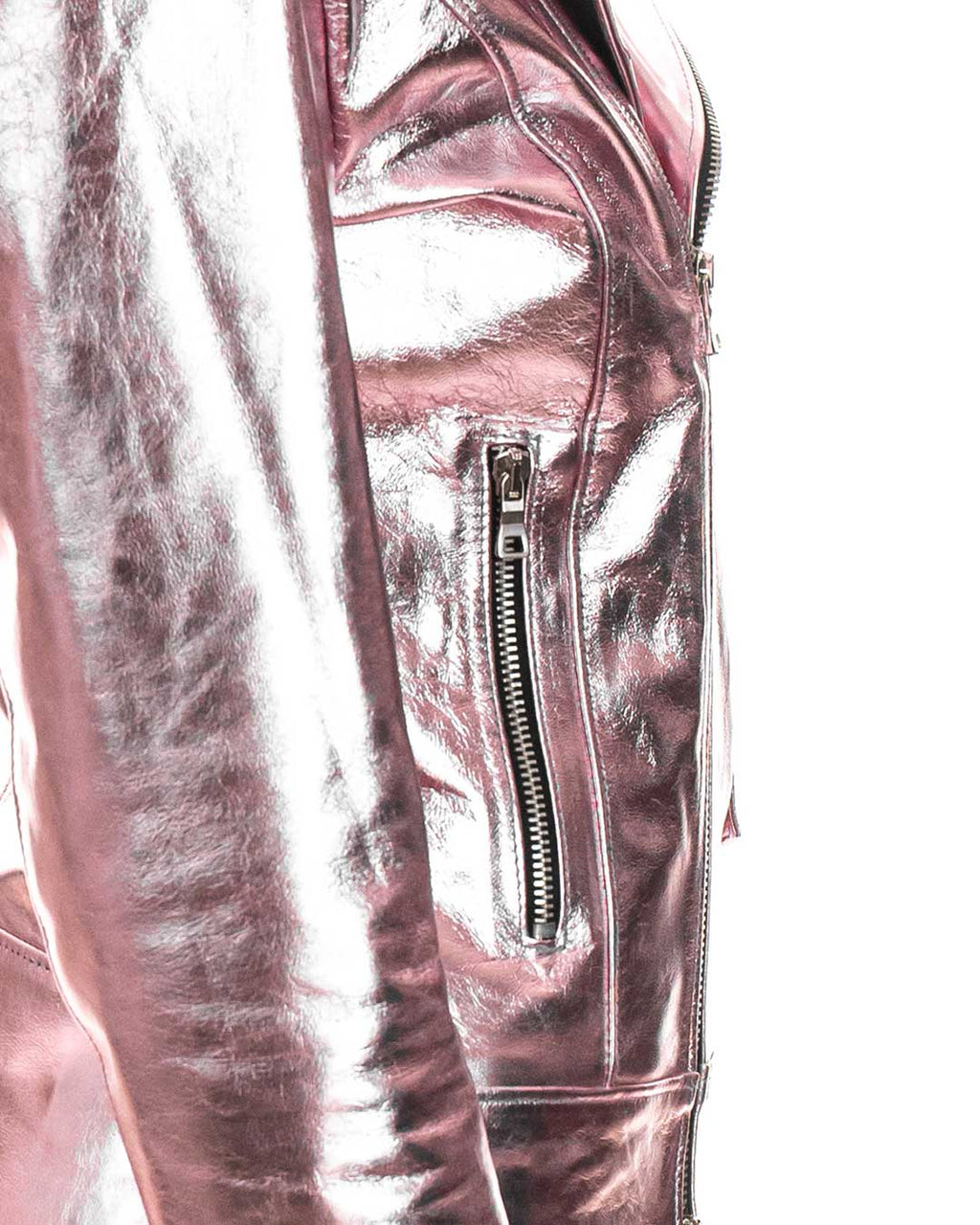 CATHERINE Giacca Chiodo da donna in vera pelle laminata rosa