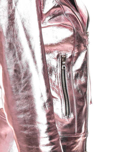 CATHERINE Giacca Chiodo da donna in vera pelle laminata rosa