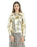 Giacca Chiodo da donna in vera pelle laminata oro