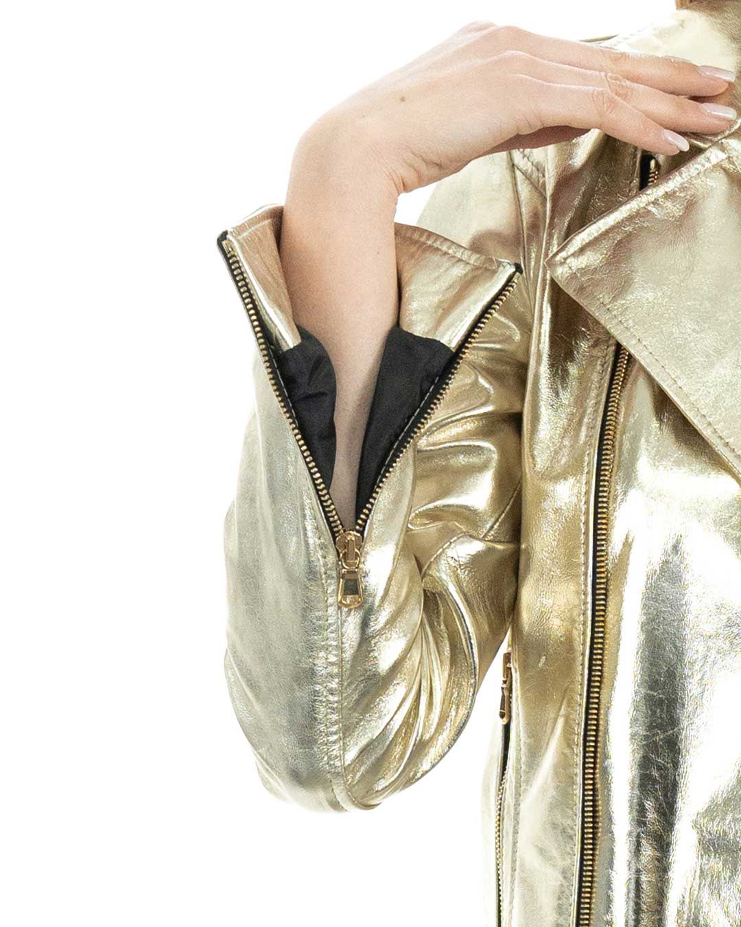 CATHERINE Giacca Chiodo da donna in vera pelle laminata oro