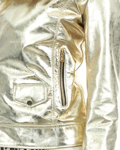 CATHERINE Giacca Chiodo da donna in vera pelle laminata oro