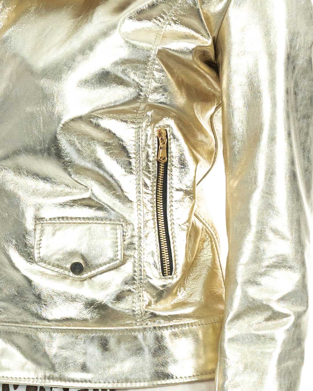 CATHERINE Giacca Chiodo da donna in vera pelle laminata oro