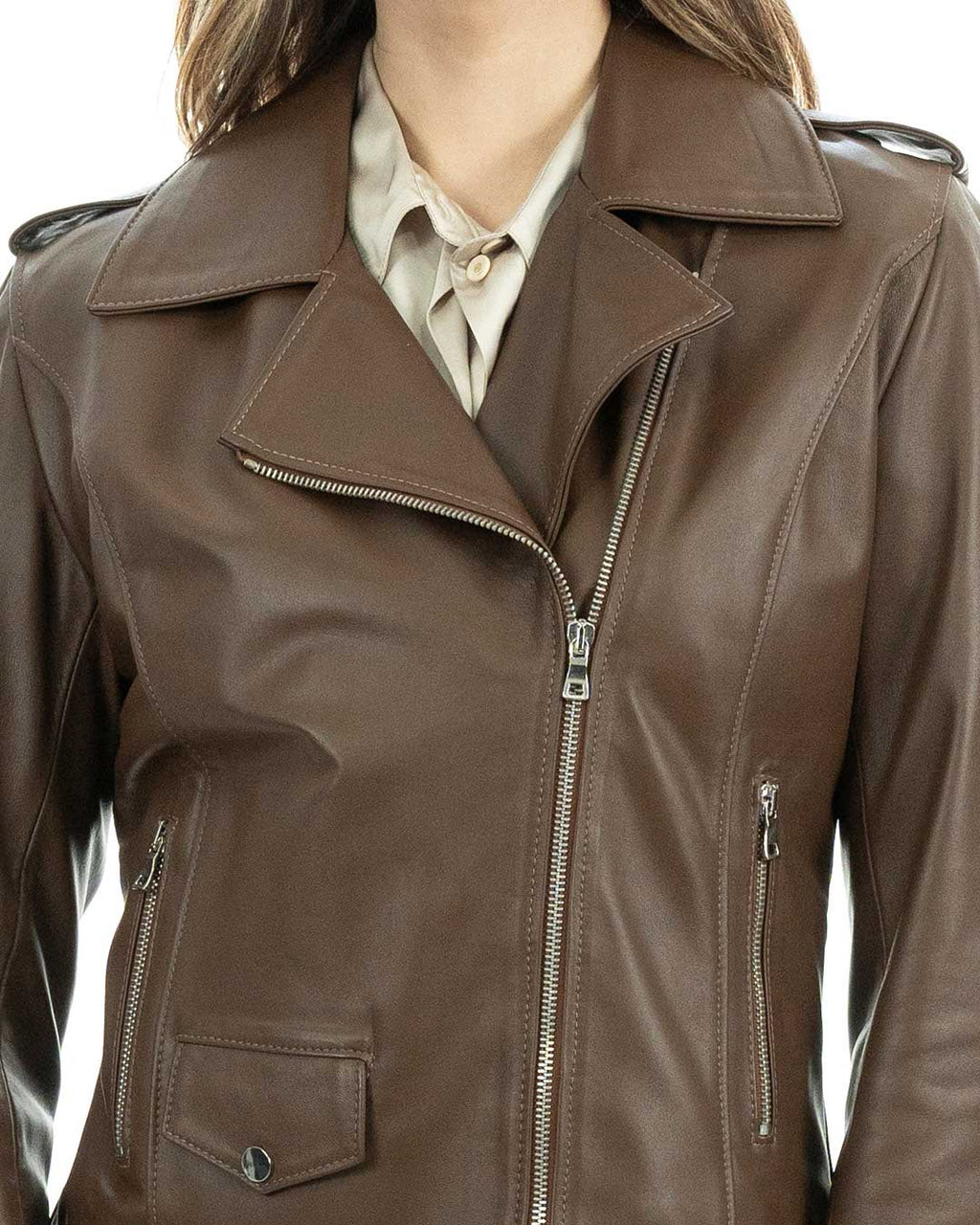 GEORGIA Giacca Chiodo da donna in vera pelle cuoio