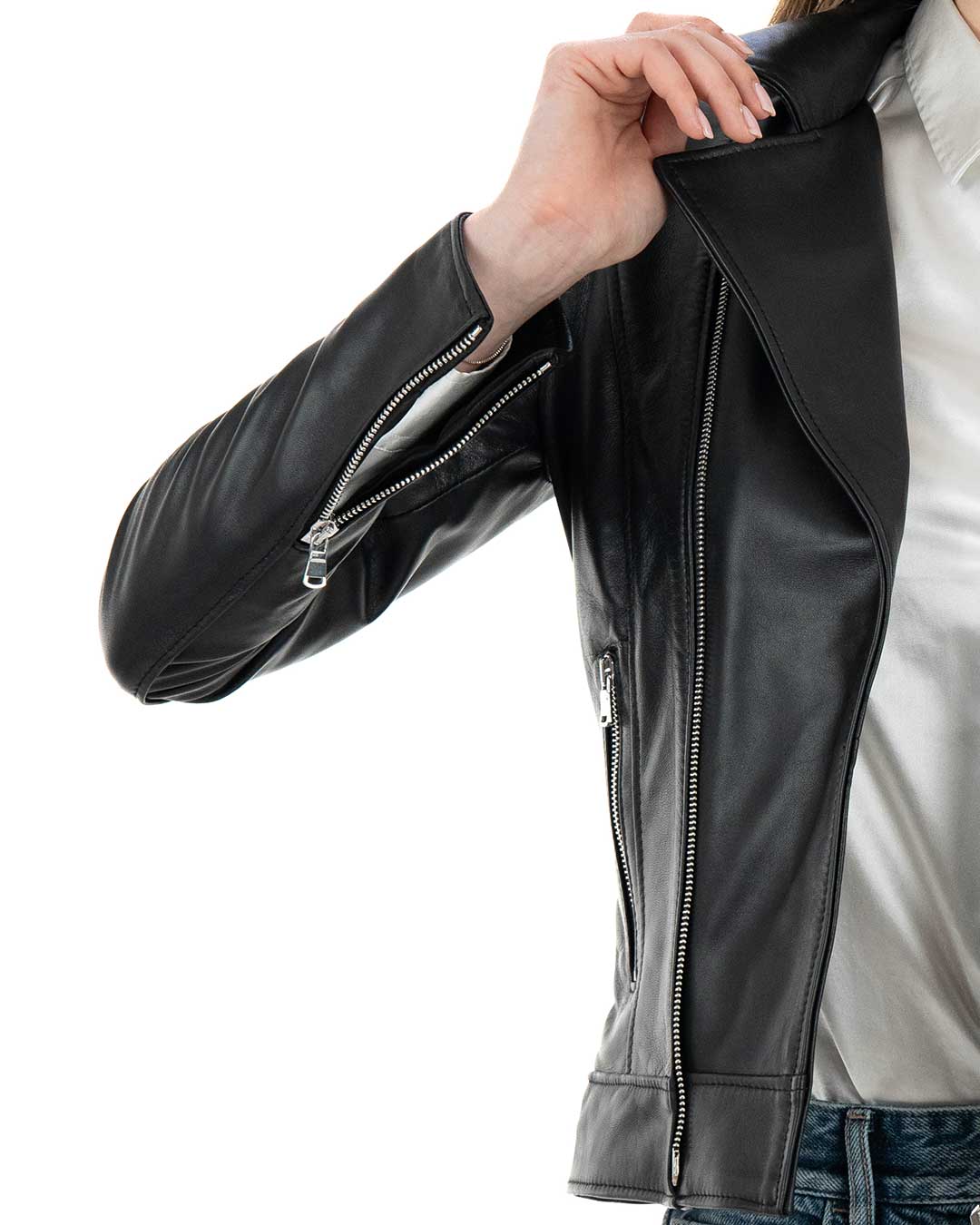 CATHERINE Giacca Chiodo da donna in vera pelle nero